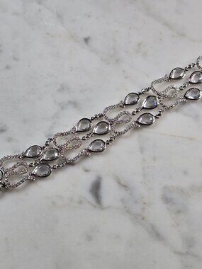 Womens Sterling Silver Modernist CZ Bracelet 24.2g E3097